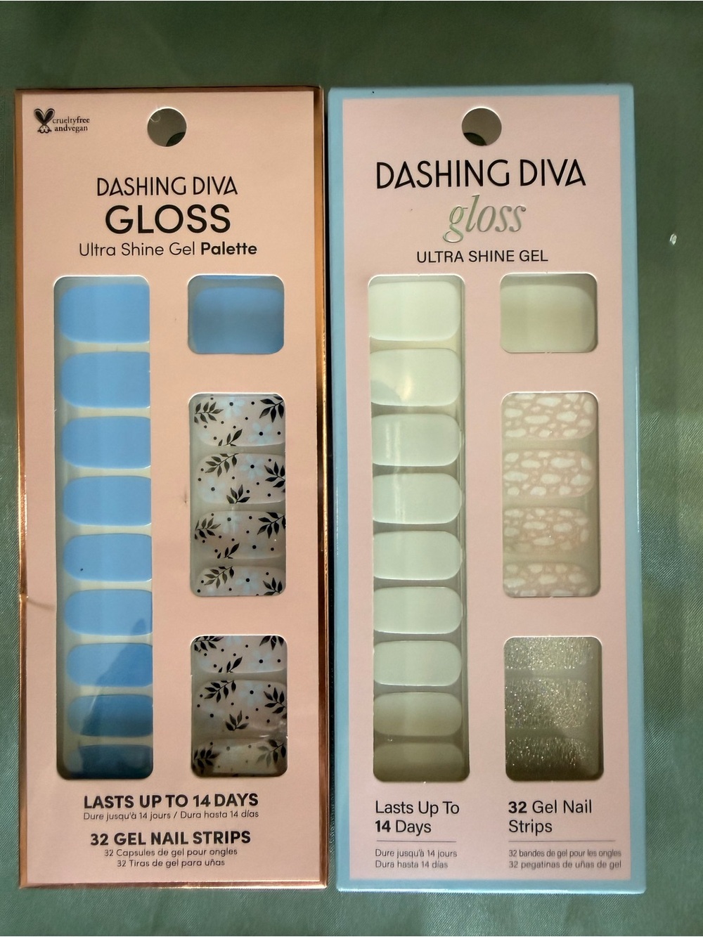 Dashing Diva Gloss Gel Nail Strips - Blue & White Floral Duo NEW SEALED